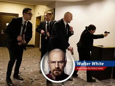 Secret Service agents surround President Trump and the First Lady following reports of gunfire at the White House Correspondents' Dinner