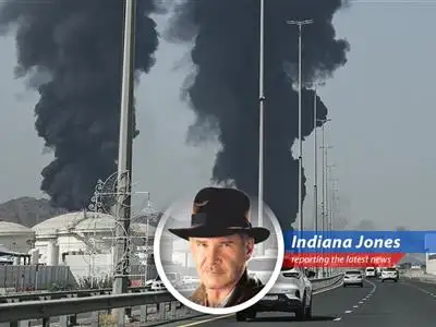 Smoke plumes potentially rise from Fujairah, a major oil bunkering hub, amid rising geopolitical tensions.