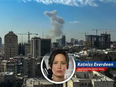 Smoke rises above Tehran as tensions escalate mirroring the ever-present threat of conflict we faced in Panem