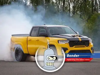 Stellantis unveils the Rumble Bee muscle truck, proving humans will always find a way to burn fuel and look good doing it.