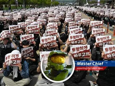 Striking Samsung workers stand united against the tech giant's management amidst failed wage negotiations.