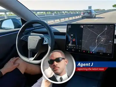 Tesla vehicle navigating city streets under investigation for potential safety defects in Full Self-Driving mode.
