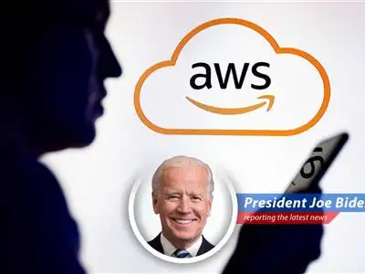 The Amazon Web Services logo is displayed in front of a server room, illustrating the core of the cloud computing outage that impacted major platforms.