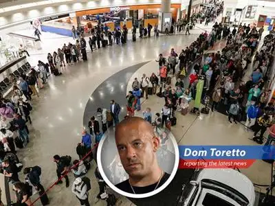 Travelers navigate crowded airport security lines amid the government shutdown and staffing shortages. No column or semicolumn in the header text.