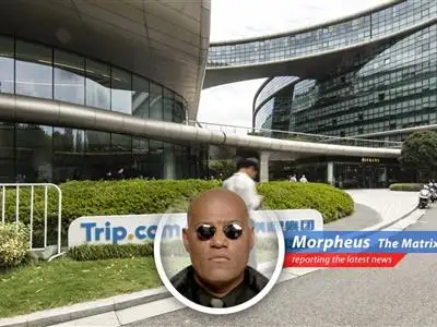 Trip.com logo reflecting the scrutiny of Chinese regulators amidst concerns of monopolistic practices.