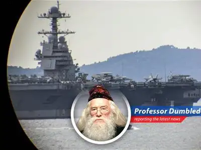 U.S. Navy ships enforcing the blockade in the Gulf of Oman, a move that sharply curtails Iranian sea trade.