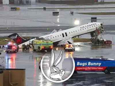 Wreckage of the Air Canada jet after colliding with a fire truck at LaGuardia Airport, causing fatalities and injuries.