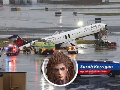 Wreckage of the Air Canada jet and fire truck involved in the fatal collision at LaGuardia Airport